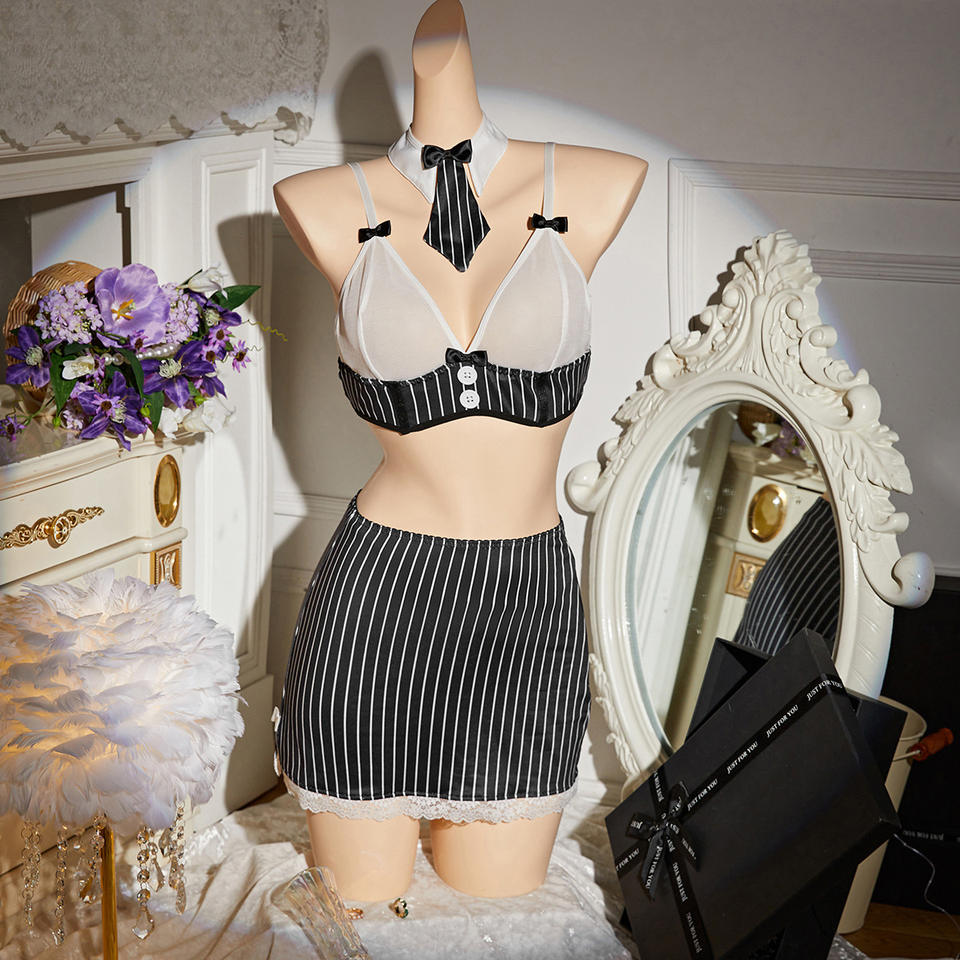 Sexy Sheer Mesh Maid Outfit – Women’s Exotic Lingerie Uniform with Hip Wrap & Lace Tie