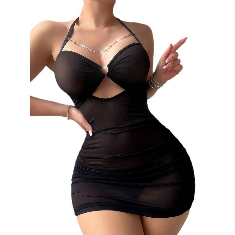 Fantasy Charming Sheer Bodysuit – Sexy V-Neck Mesh Nightwear for Women
