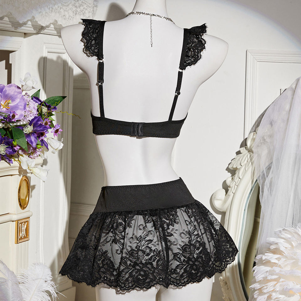 Bowknot Lace Maid Costume – Erotic Lingerie Teddy & Shorts Set