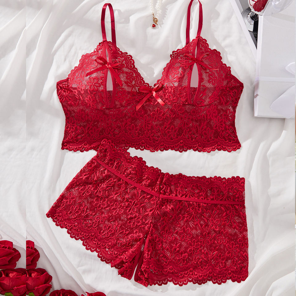 Curv Women’s Sexy Plus Size Lace Embroidered Nightdress & Shorts Lingerie Set